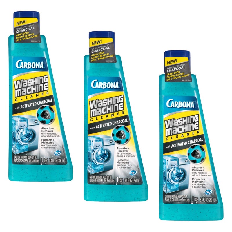 Carbona Washing Machine Cleaner with Activated Charcoal | Removes Odor-Causing Residues | Works in Standard & High Efficiency Washing Machines | 8.4 FL Oz, 3 Pack - Image 1